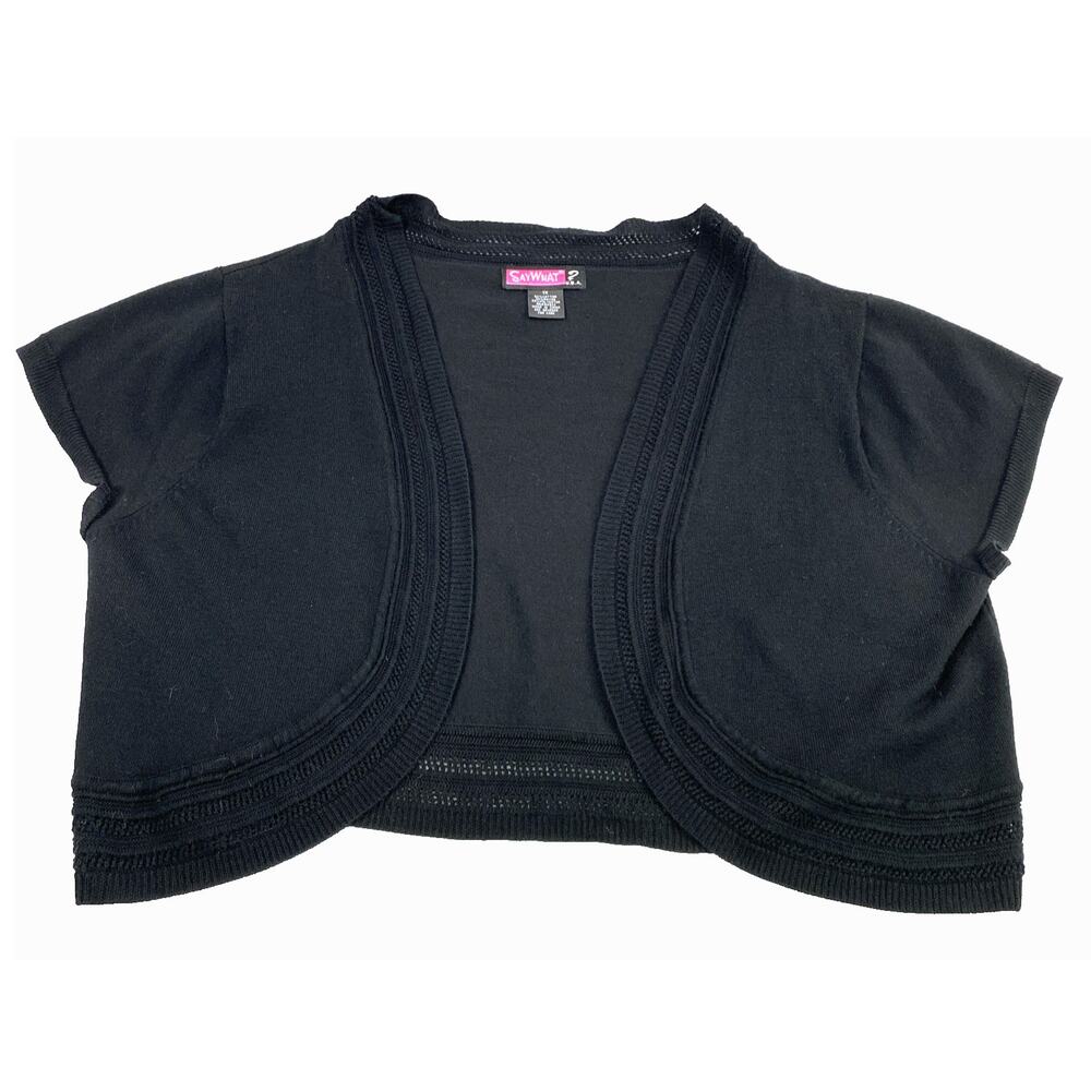 Womens Short Cardigan Size‎ 1X  Black Open Circular Front Sweater Jacket